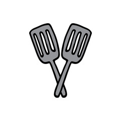 spatula icon. white background. black outline. kitchenware vector illustration. kitchen utensil. hand drawn vector. cooking. doodle art for logo, label, sticker, clipart, cover, poster, product. 