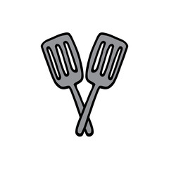 spatula icon. white background. black outline. kitchenware vector illustration. kitchen utensil. hand drawn vector. cooking. doodle art for logo, label, sticker, clipart, cover, poster, product. 