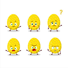 Cartoon character of yellow easter egg with what expression