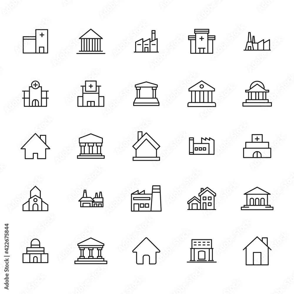 Poster simple set of architecture icons in trendy line style.