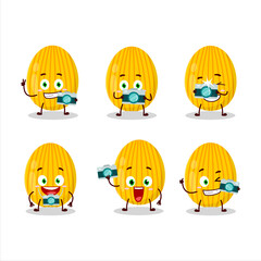 Photographer profession emoticon with amber easter egg cartoon character