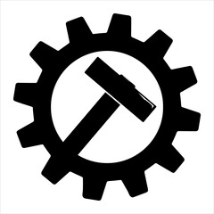 Simple icon of hammer on gear for web
