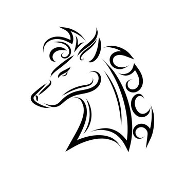 Black and white line art of horse head. Good use for symbol, mascot, icon, avatar, tattoo, T Shirt design, logo or any design you want.