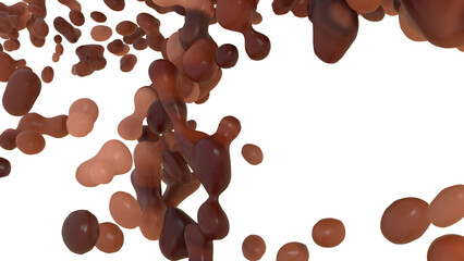 LIquid milk chocolate drops close up view isolated on white
