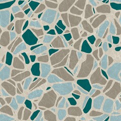 Seamless rock or stone shaped contour pattern print. High quality illustration. Terrazzo like mosaic of natural rounded curve shapes. Textured contemporary surface design for print.