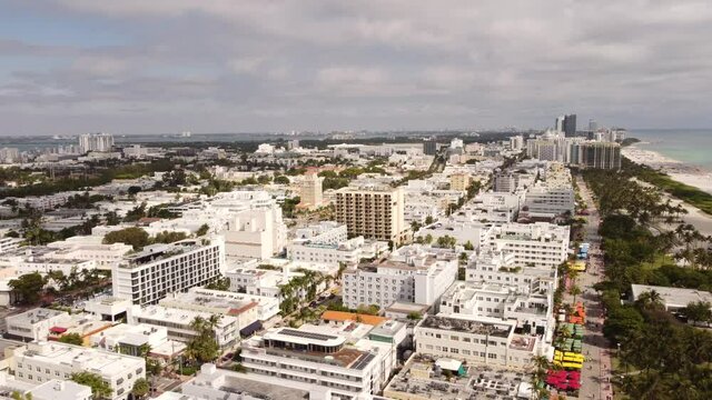 Aerial flight Miami Beach to ocean