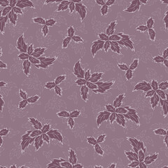 Fototapeta na wymiar Foliage seamless pattern. Leaves purple background. Herbal texture.