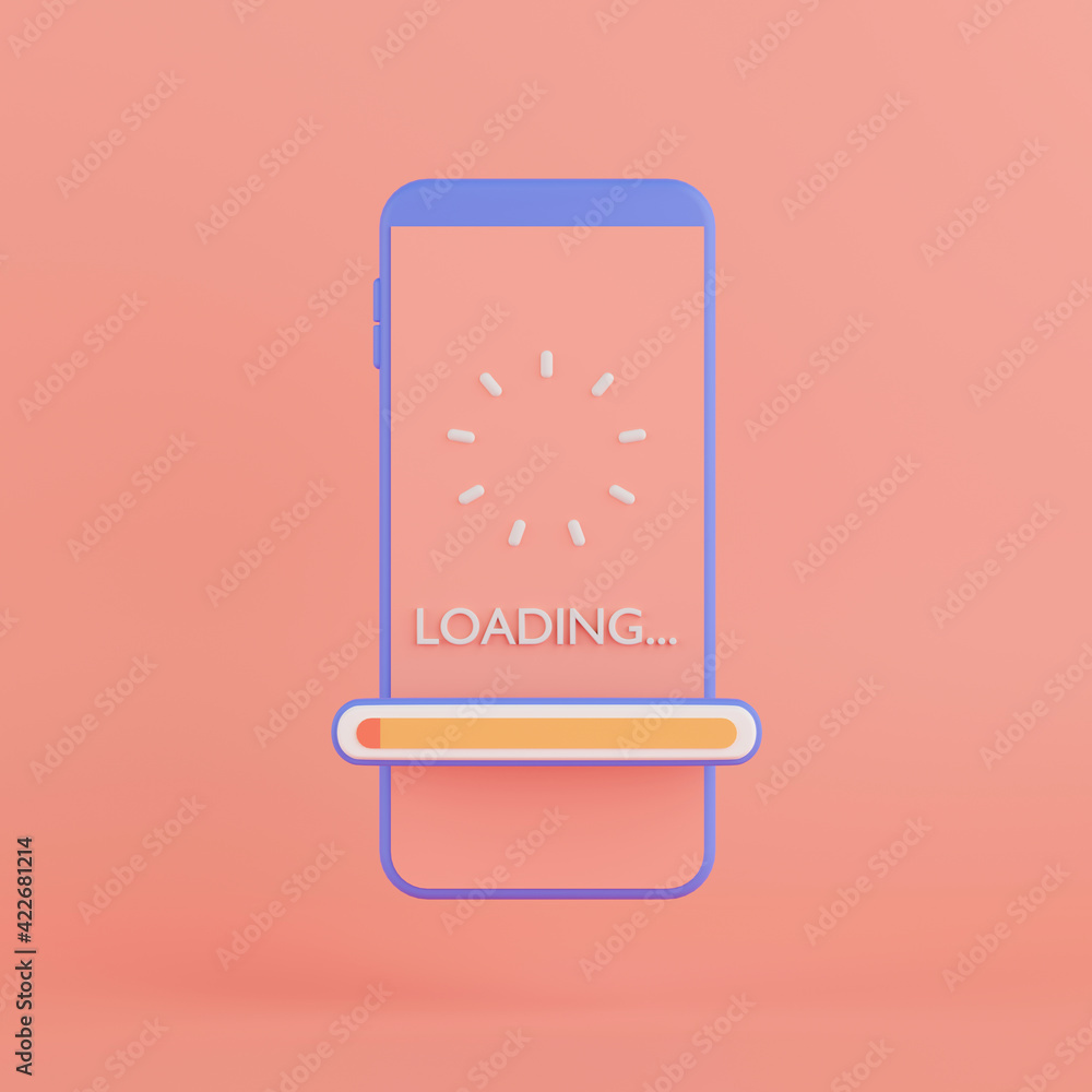 Poster 3d rendering smartphone with download interface on pink background.