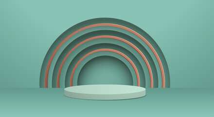 3D illustration of classic teal theme podium scene for display products and cosmetic advertising.