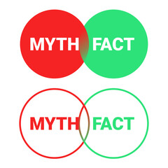 Set of fact myth round sign with midpoint. Concept of thorough fact-checking or easy compare evidence. Illustration vector