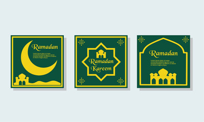 Ramadan square banner with mosque elements. Islamic social media post templates. Vector