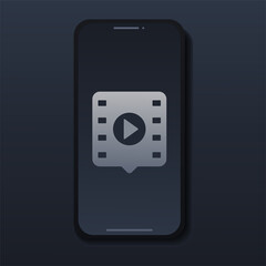 Video player on smart phone screen. Video player logo. Streaming on phone. Modern design. Illustration vector