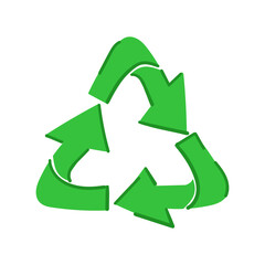 Recycling icon on isolated background in trendy hand-drawn or cartoon style. Vector green production symbol illustration