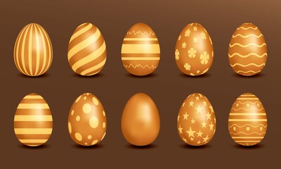 Set of Easter Eggs. Realistic illustration with abstract pattern. Flat vector design elements.