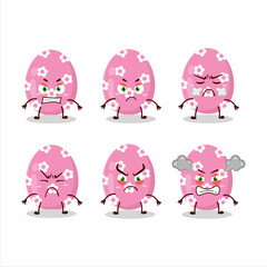 Pink easter egg cartoon character with various angry expressions