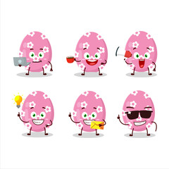 Pink easter egg cartoon character with various types of business emoticons