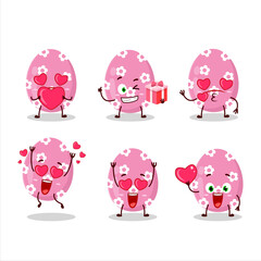 Pink easter egg cartoon character with love cute emoticon