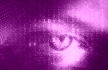 Woman eye on high tech design background