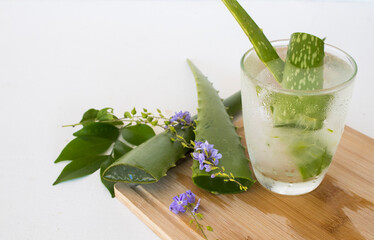 natural healthy herbal cold drinks aloe vera for health care decoration on background white