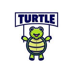Vector Logo Illustration Turtle Mascot Cartoon Style.