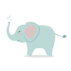 Cute elephant, vector children's illustration, in a flat style. For poster, greeting card and baby shower design.