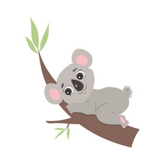 Cute koala, vector childish illustration in flat style. For poster, greeting card and baby design.