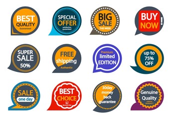 Obraz premium Set of round badges promoting trade and announces, discounts and special offers