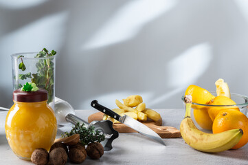 Kitchen knife and chopped vegetables. Kitchen knife on a cutting board.