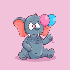 cute elephant cartoon holding balloon illustration