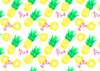 パイナップルのパターン背景のイラスト　文字入り