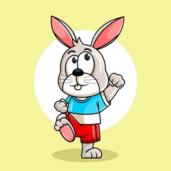 Fototapeta premium cute rabbit cartoon clenched his fists up illustration