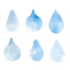 Blue watercolor water drops vector set