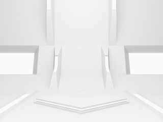 3D rendered white spaceship room stage. Futuristic background.