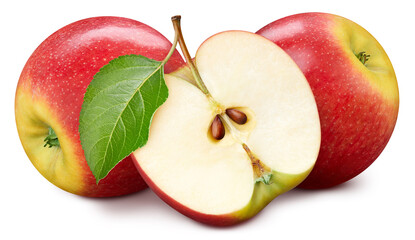 Red apple half isolated on white background