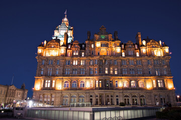 Fototapeta na wymiar The Balmoral Hotel (previously the North British Station Hotel) luxury five star property and landmark in Princes Street