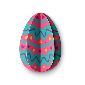 Easter Egg multi colored ornate in paper cut style isolated on white background. Colored paper origami technique and trendy design. Vector illustration