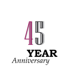 45 Years Anniversary Celebration Color Vector Template Design Illustration