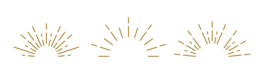 Golden light rays frames set. Shine burst background. radiant spark. Vector illustration.