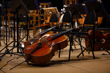 Fototapeta na wymiar Cellos in a symphony orchestra 