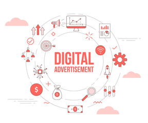 digital advertisement concept with icon set template banner with modern orange color style and circle round shape
