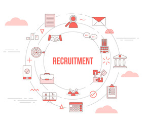 recruitment concept with icon set template banner with modern orange color style and circle round shape