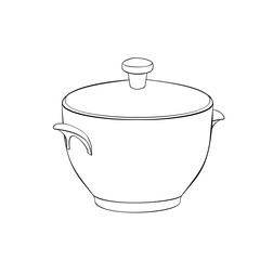 An outline jpeg illustration of a saucepan isolated on white background. Designed in a classic black and white style for templates, wraps, as a coloring page for adults and kids