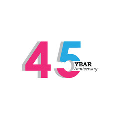 45 Years Anniversary Celebration Color Vector Template Design Illustration