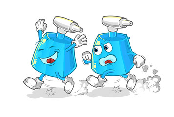 cleaning spray play chase cartoon. cartoon mascot vector