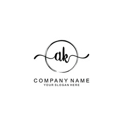 AK Initials handwritten minimalistic logo template vector