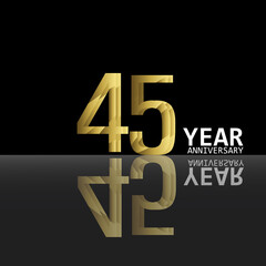 45 Years Anniversary Celebration Gold Black Background Color Vector Template Design Illustration
