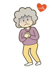 苦しそうに胸を押さえるシニア女性のイラスト