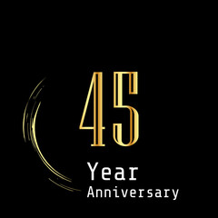 45 Years Anniversary Celebration Gold Black Background Color Vector Template Design Illustration