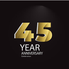 45 Years Anniversary Celebration Gold Black Background Color Vector Template Design Illustration