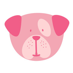 Cute puppy french bulldog face in pink color. Logo design cartoon vector illustration.